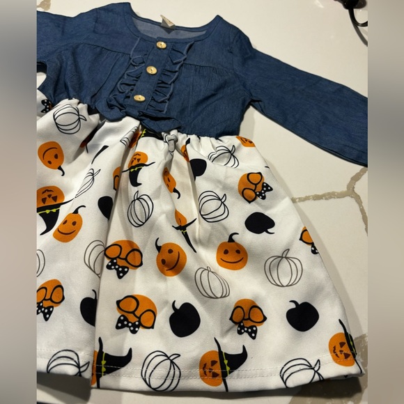 Halloween Denim Pumpkin Dress Girls Size 110 or 4 - Picture 4 of 7